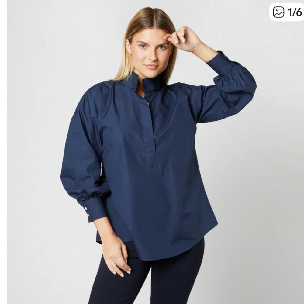 ANN MASHBURN Anaya Navy Popover Shirt Large